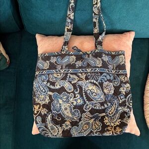 Retired Vera Bradley Paisley Tote Bag with Blue and Brown Design